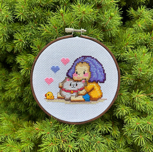 Cute little girl with her puppy DIGITAL PDF pattern