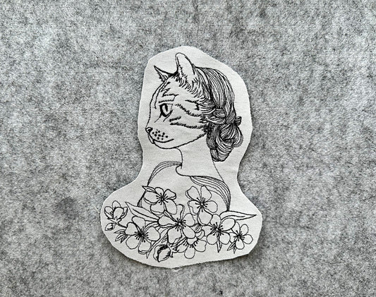 Lady cat one line machine embroidery digital design