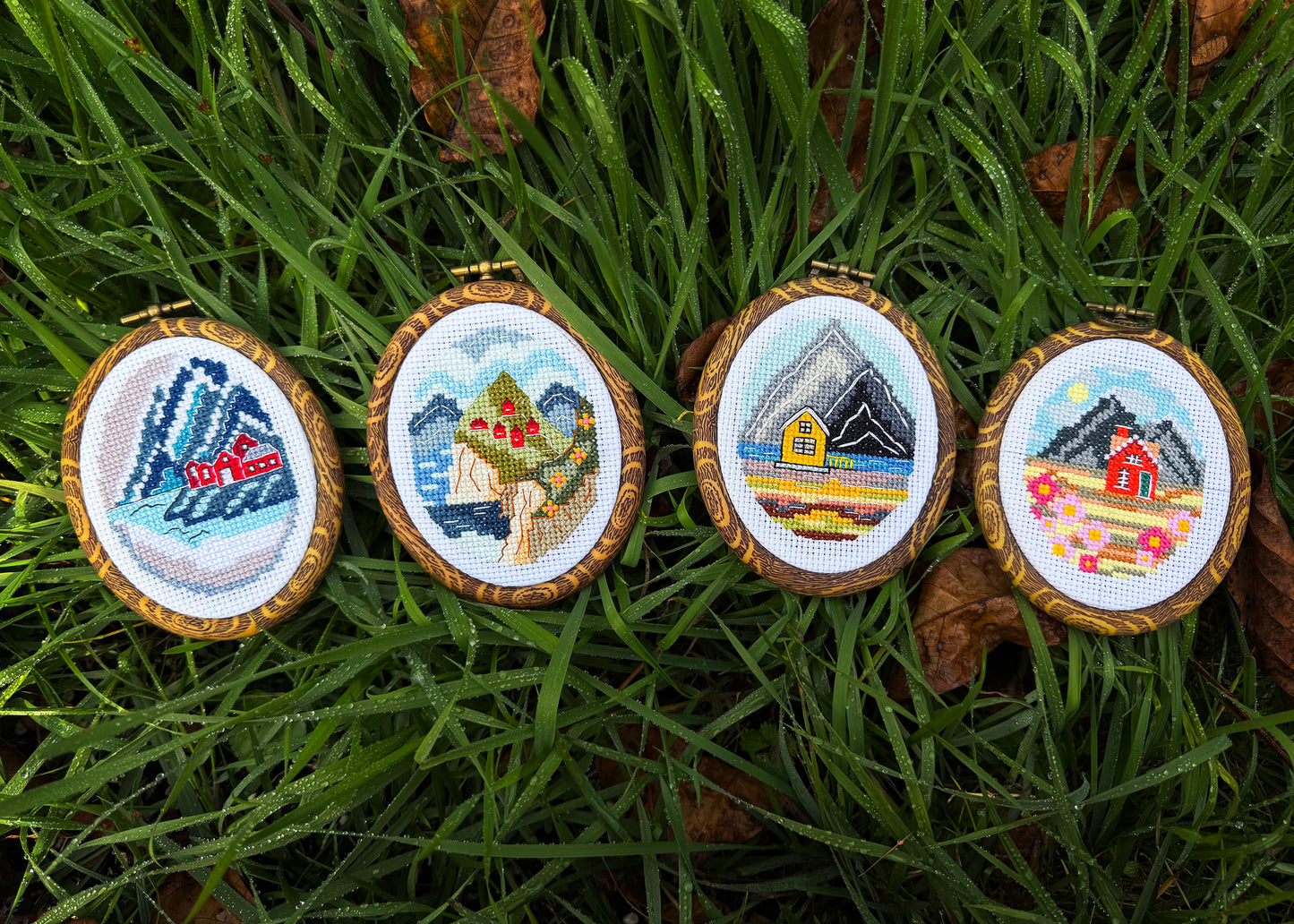 Scandinavian Seasons Cross-Stitch Set – Four Nordic Landscape Patterns for instant download