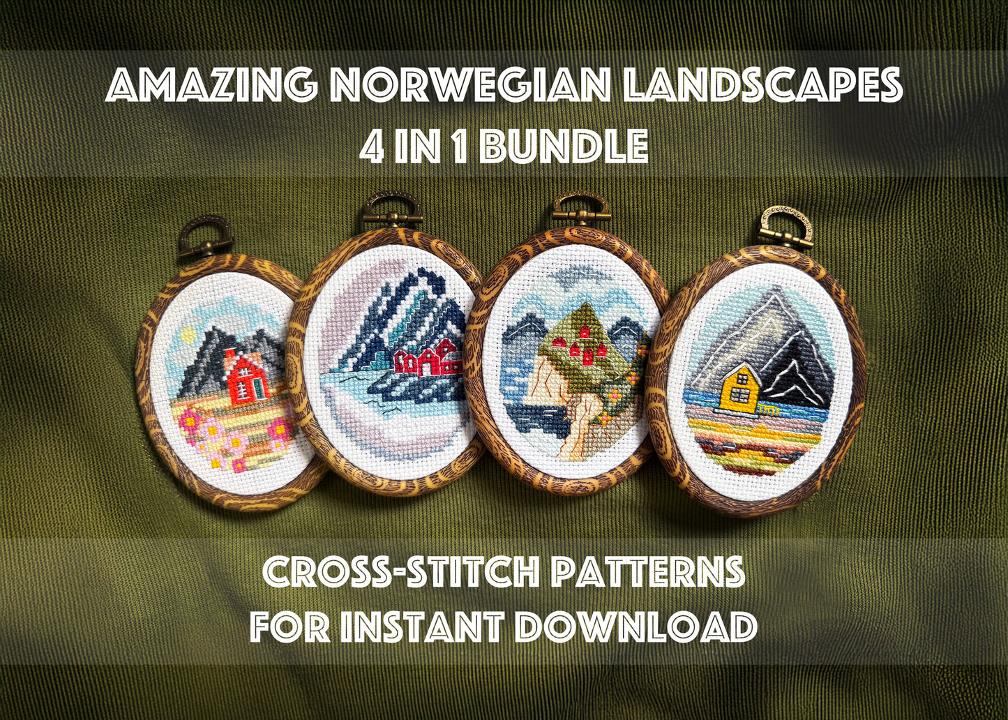 Scandinavian Seasons Cross-Stitch Set – Four Nordic Landscape Patterns for instant download