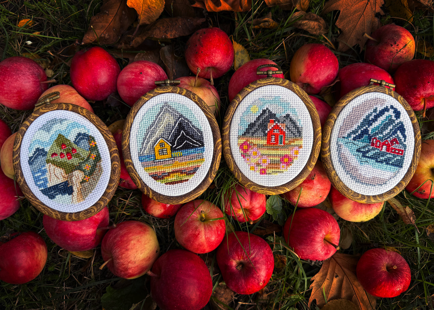 Scandinavian Seasons Cross-Stitch Set – Four Nordic Landscape Patterns for instant download