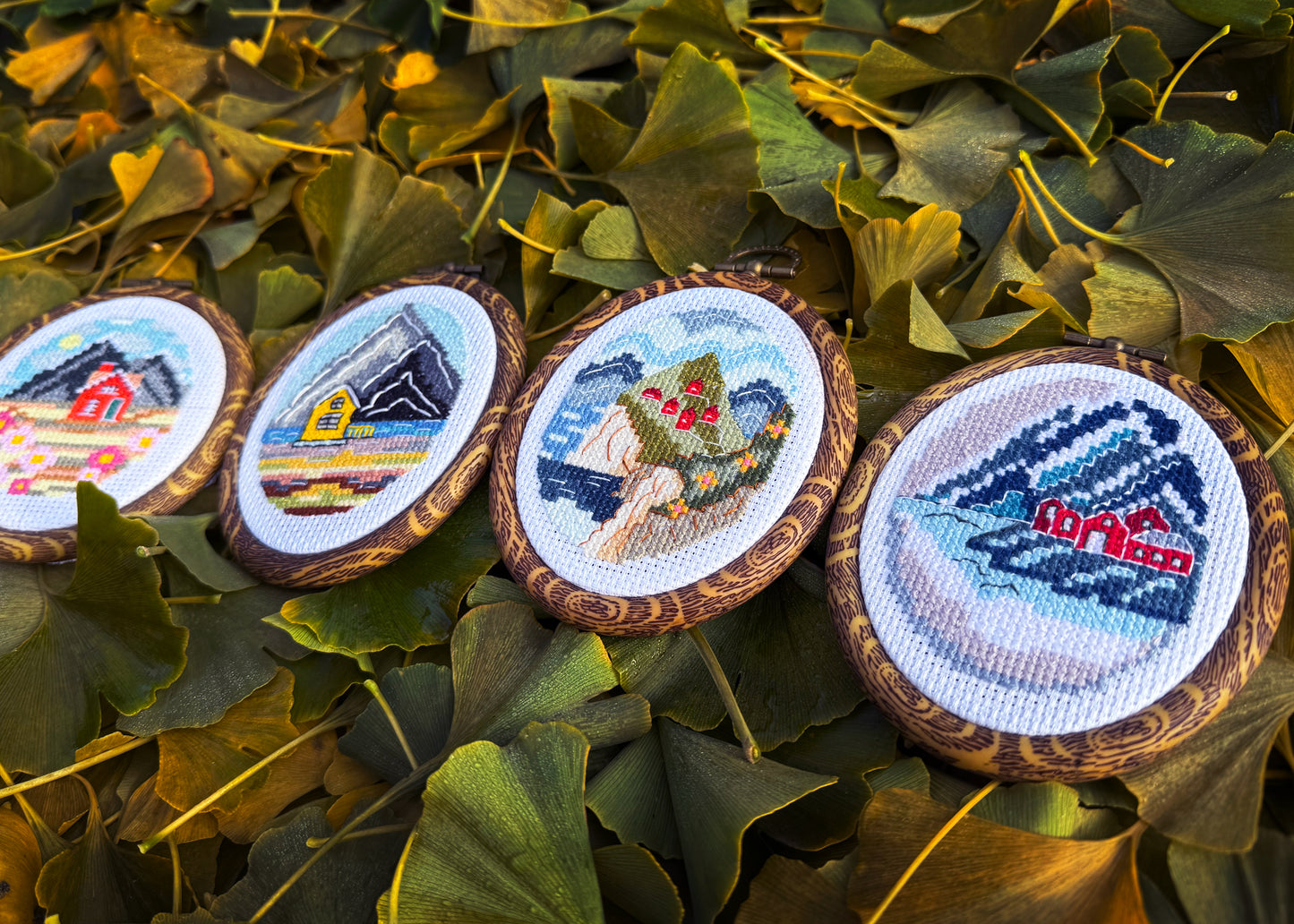 Scandinavian Seasons Cross-Stitch Set – Four Nordic Landscape Patterns for instant download
