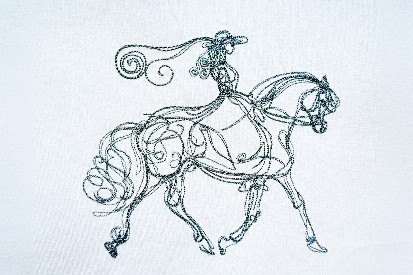 One Line Horse Machine Embroidery Design – Elegant Lady Rider Outline Art | Minimalist Equestrian Stitch Pattern