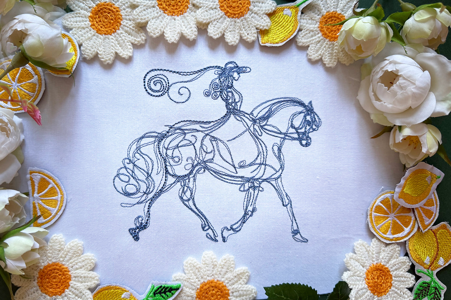 One Line Horse Machine Embroidery Design – Elegant Lady Rider Outline Art | Minimalist Equestrian Stitch Pattern