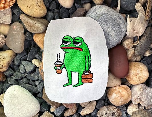 Morning frog machine embroidery, grumpy frog machine embroidery