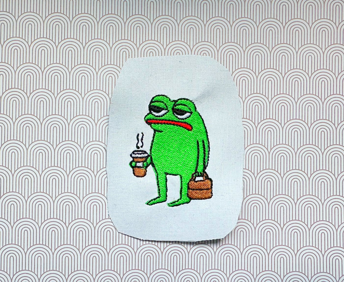 Morning frog machine embroidery, grumpy frog machine embroidery