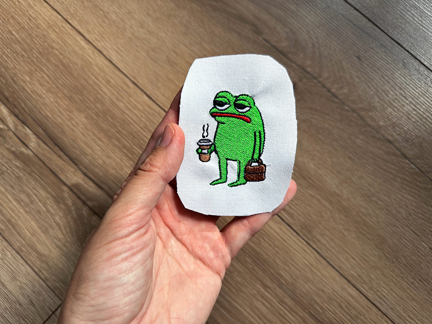 Morning frog machine embroidery, grumpy frog machine embroidery