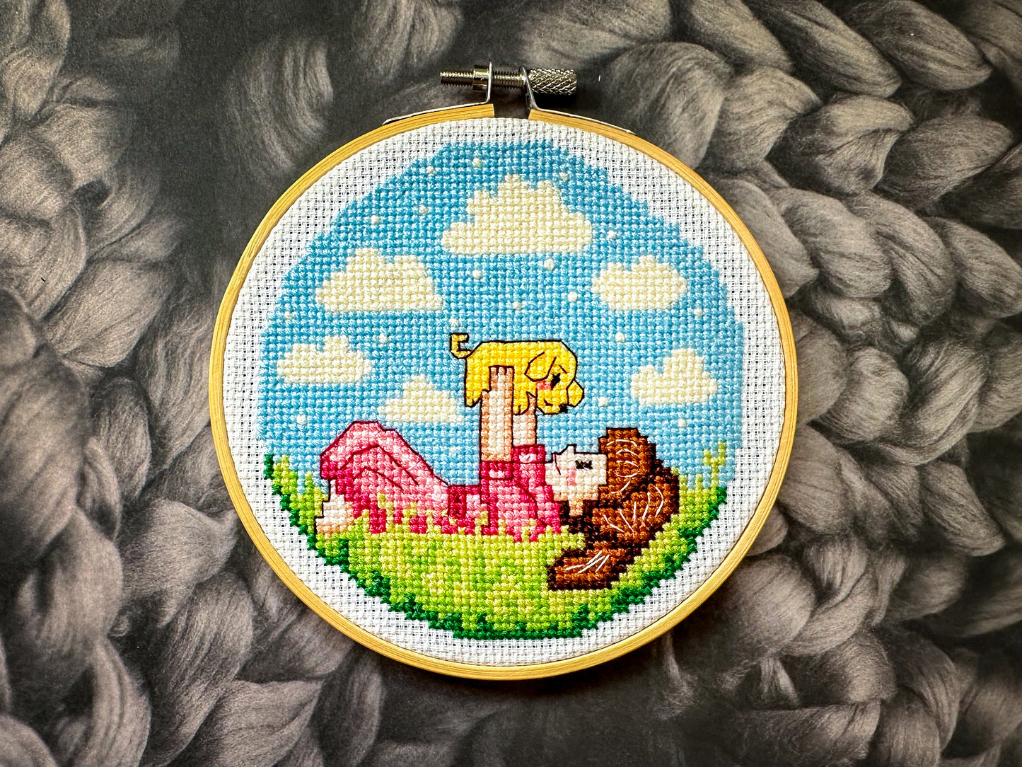 Little girl with puppy DIGITAL PDF pattern for cross-stitch embroidery