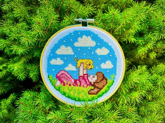Little girl with puppy DIGITAL PDF pattern for cross-stitch embroidery