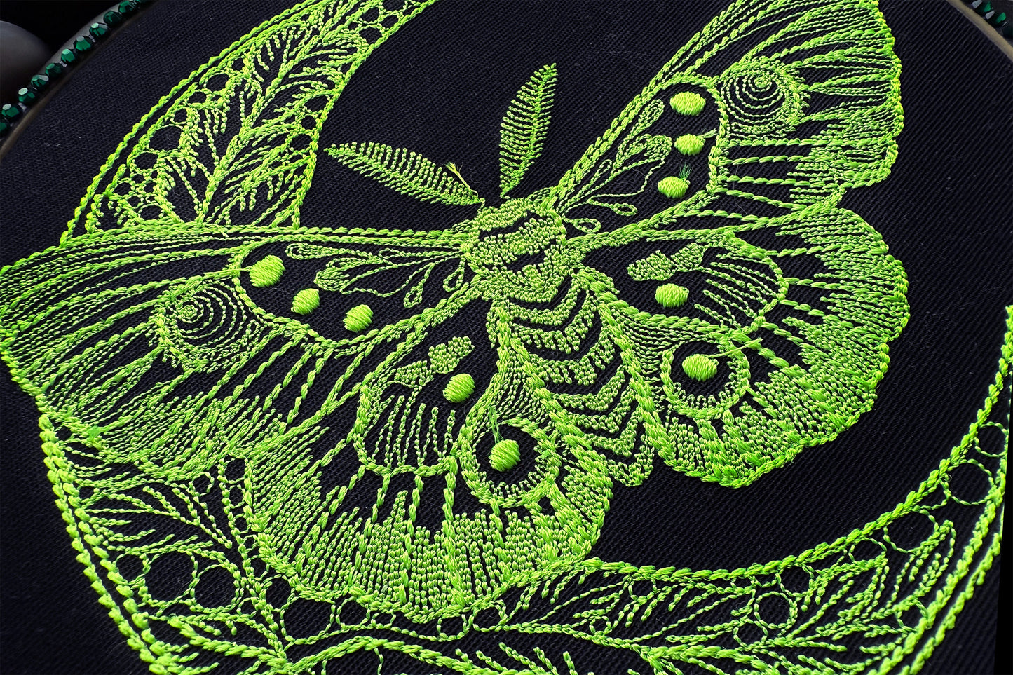 Moth and Moon Embroidery Design – Gothic One-Line Machine Stitch for Decor or Clothing