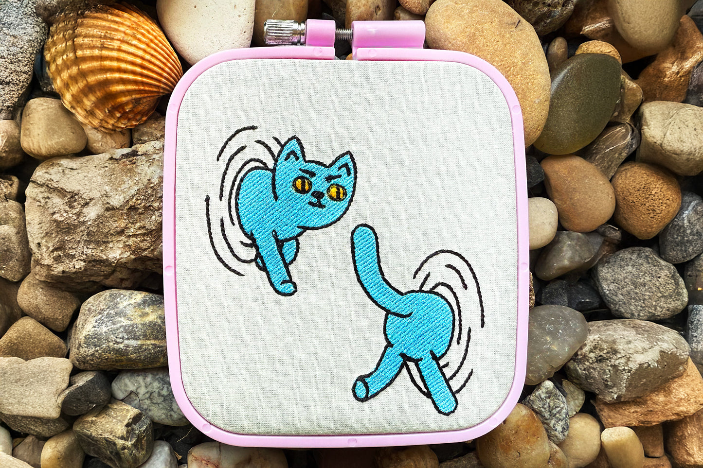 Funny portal cat machine embroidery design with front and back parts