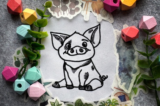 Happy mini pig machine embroidery design