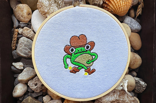 Cowboy frog machine embroidery design