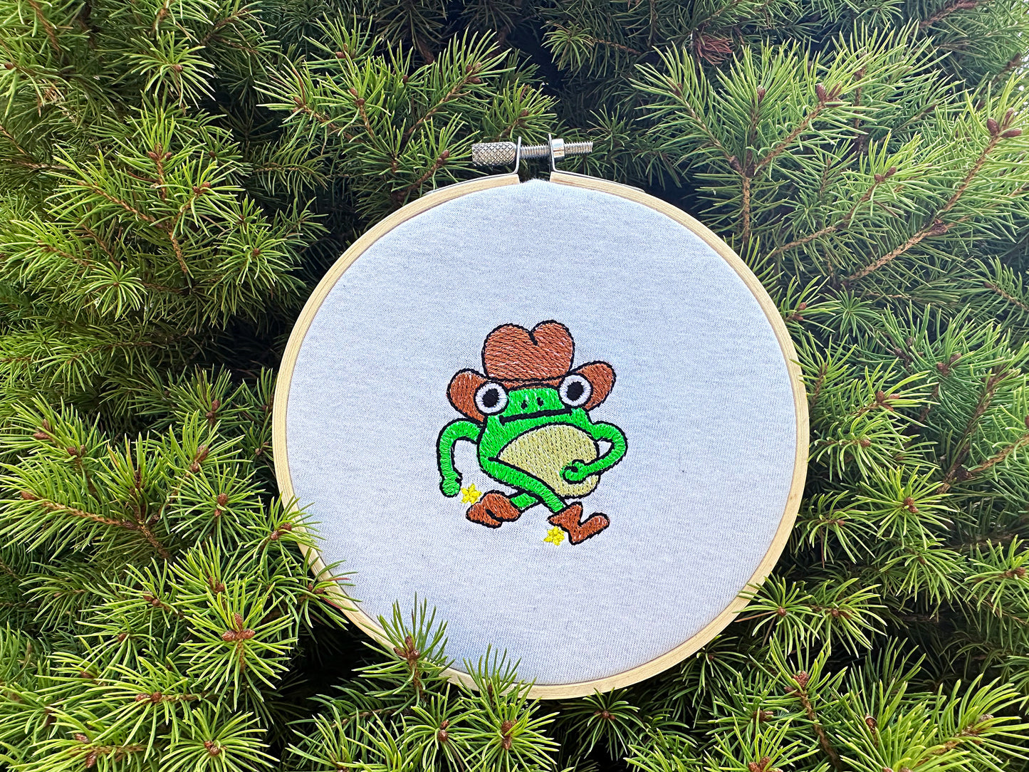 Cowboy frog machine embroidery design