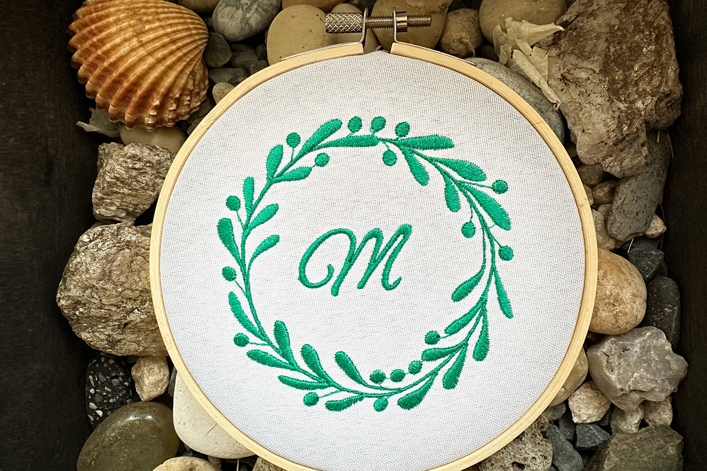 Round floral monogram machine embroidery design