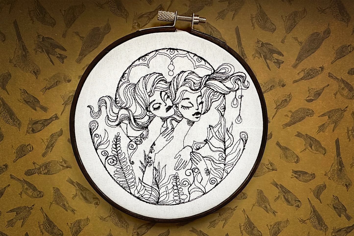 Two sisters digital machine embroidery design