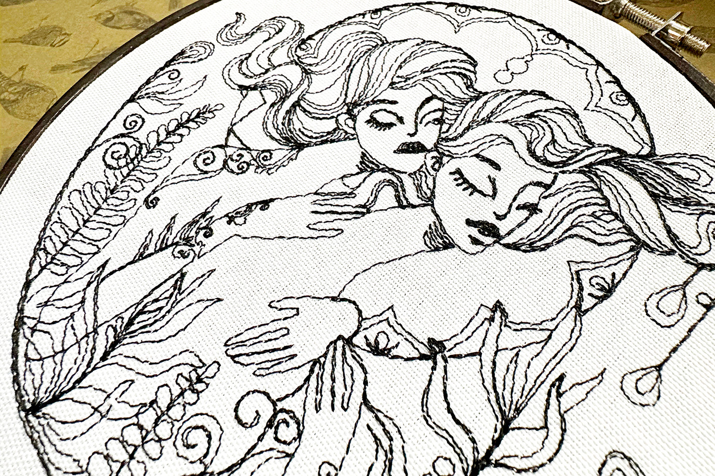 Two sisters digital machine embroidery design