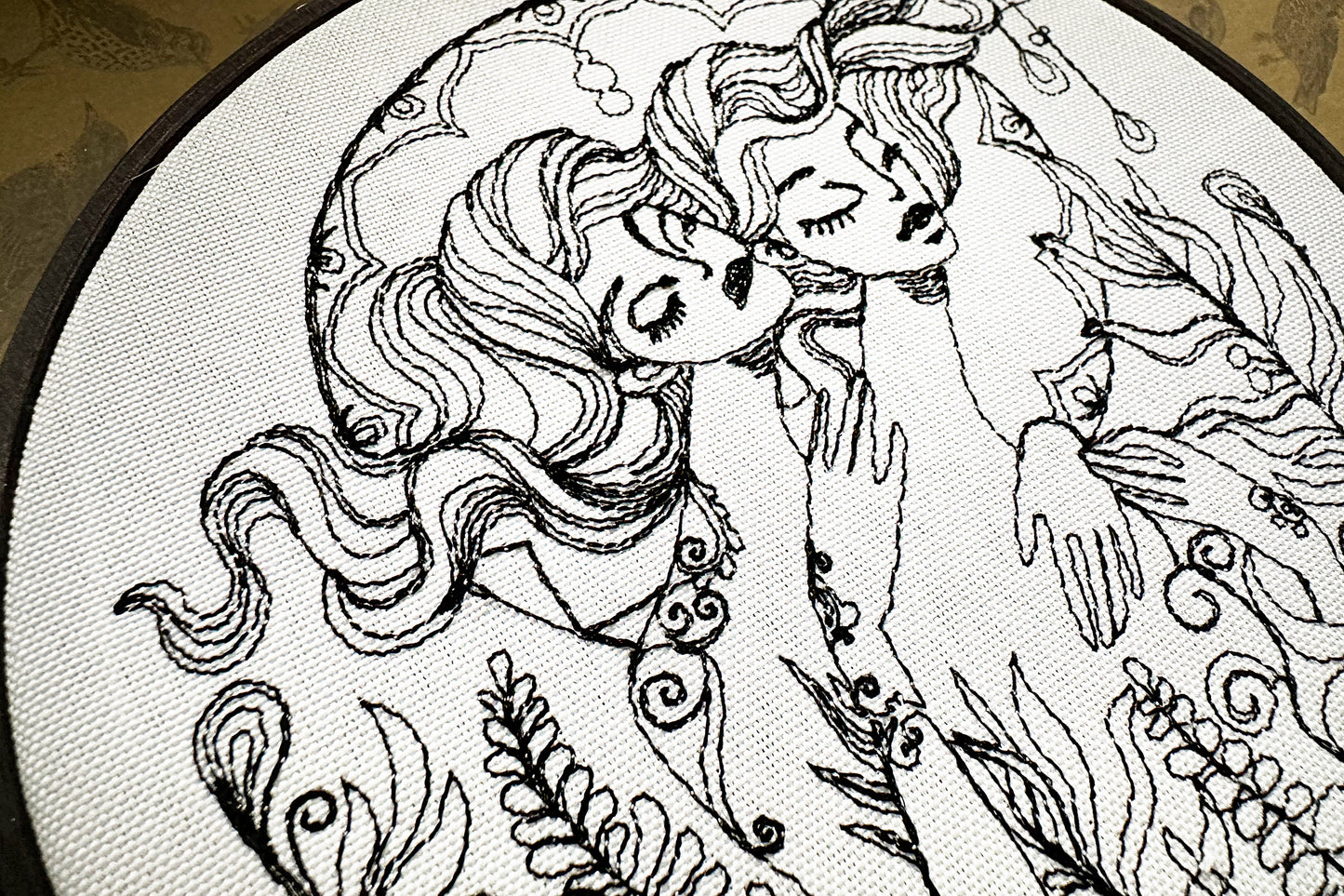 Two sisters digital machine embroidery design