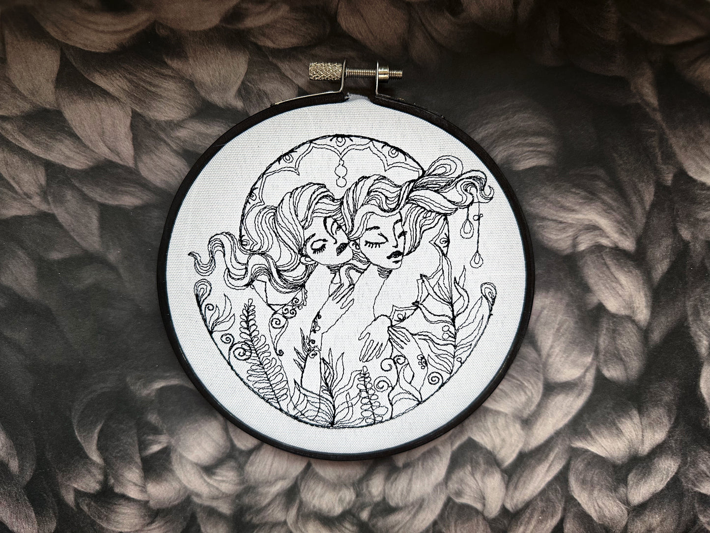 Two sisters digital machine embroidery design