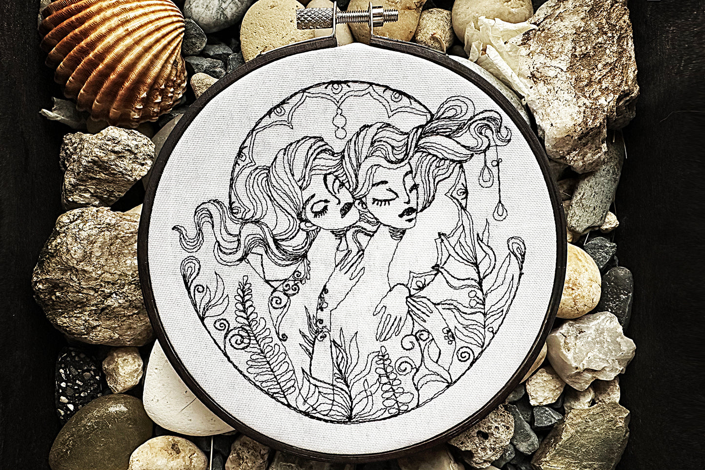 Two sisters digital machine embroidery design