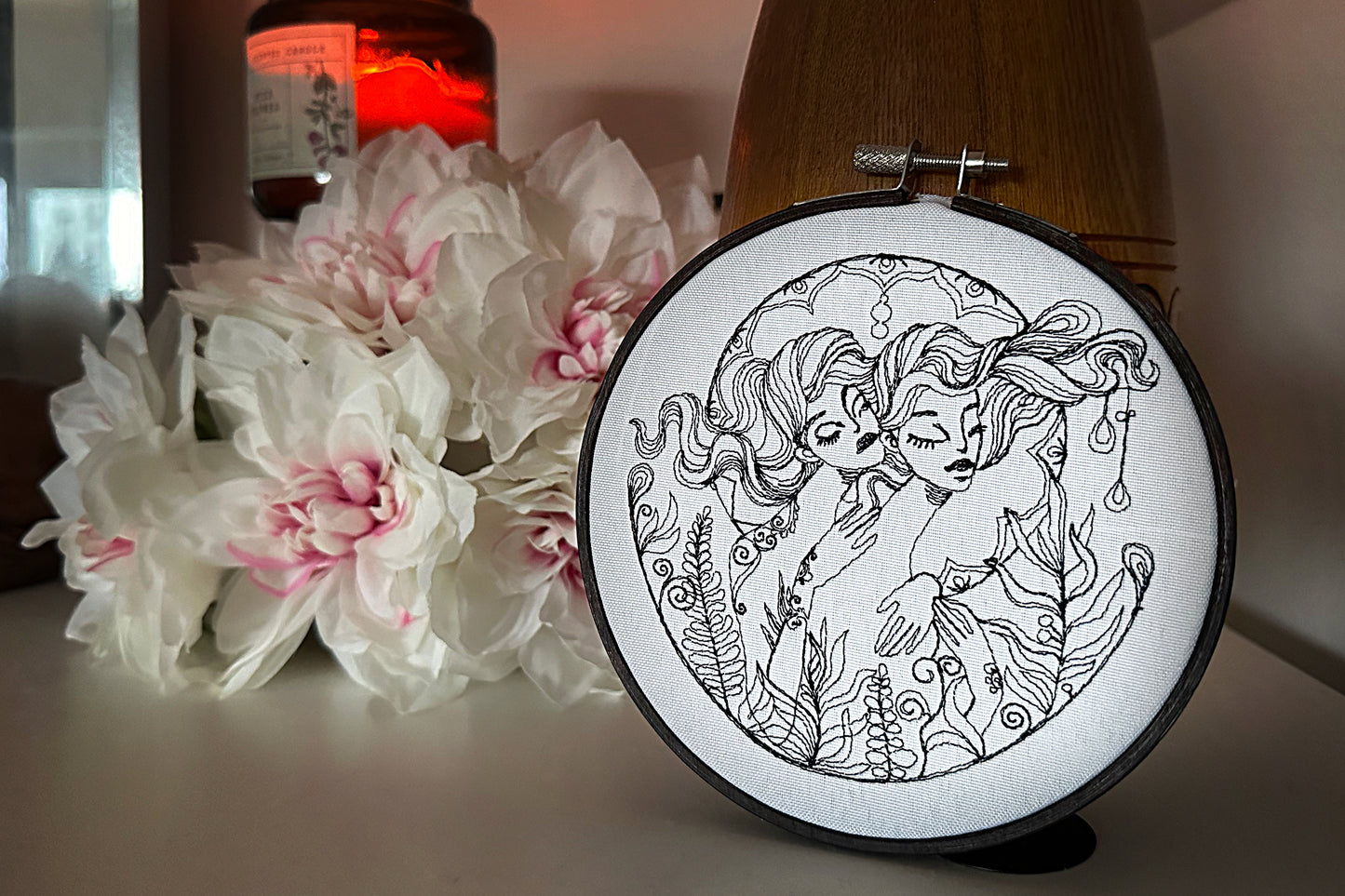 Two sisters digital machine embroidery design