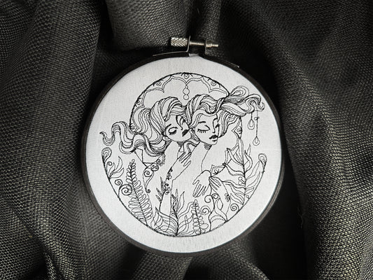 Two sisters digital machine embroidery design