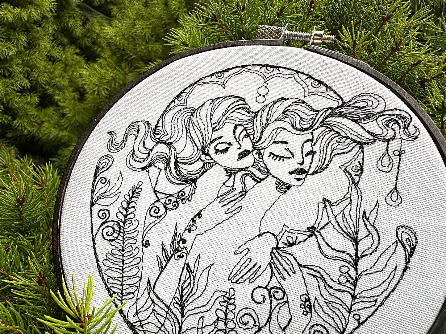 Two sisters digital machine embroidery design