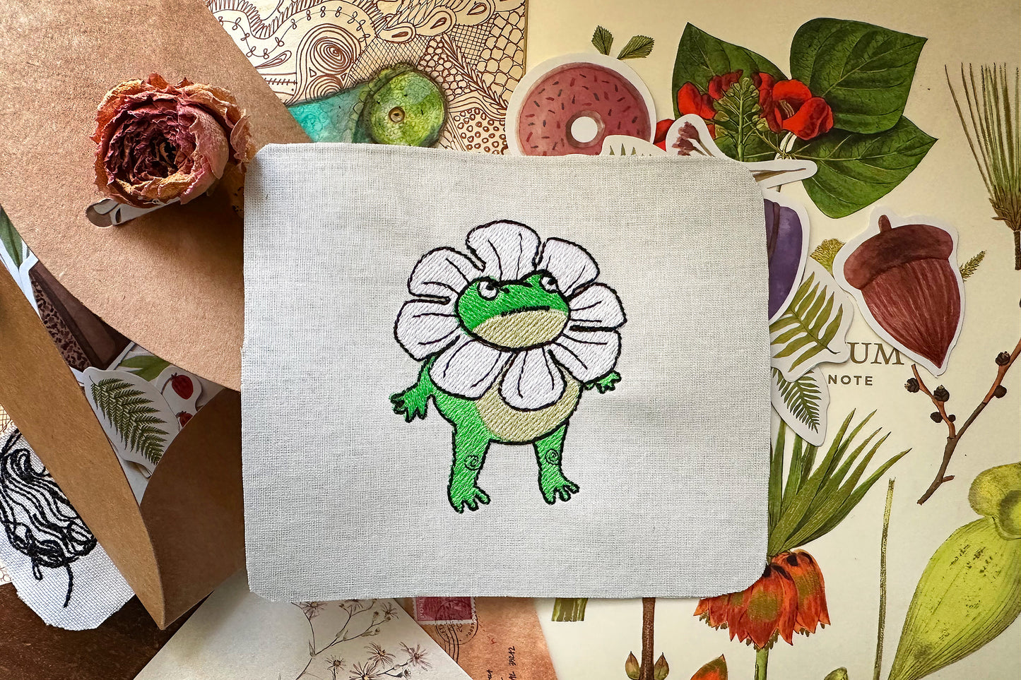 Funny frog machine embroidery design