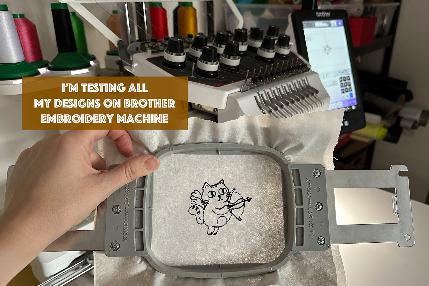 Cupid cat machine embroidery design