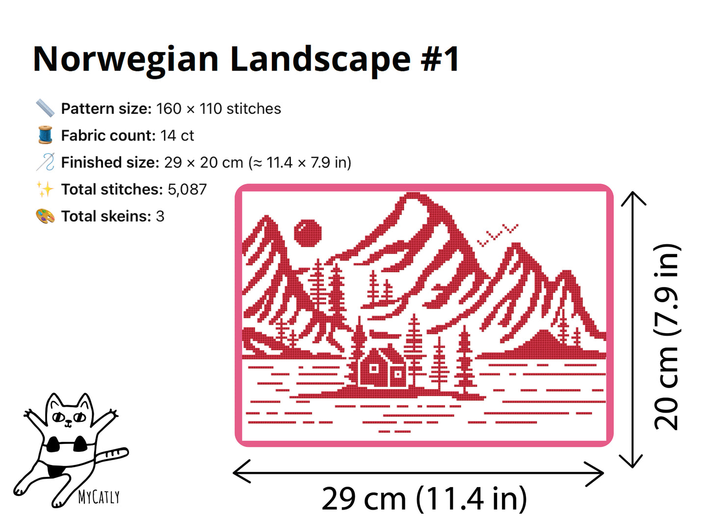 Norwegian Landscape Cross-Stitch Pattern – Scandinavian Mountain Embroidery Design | Nordic Cabin Wall Art Decor