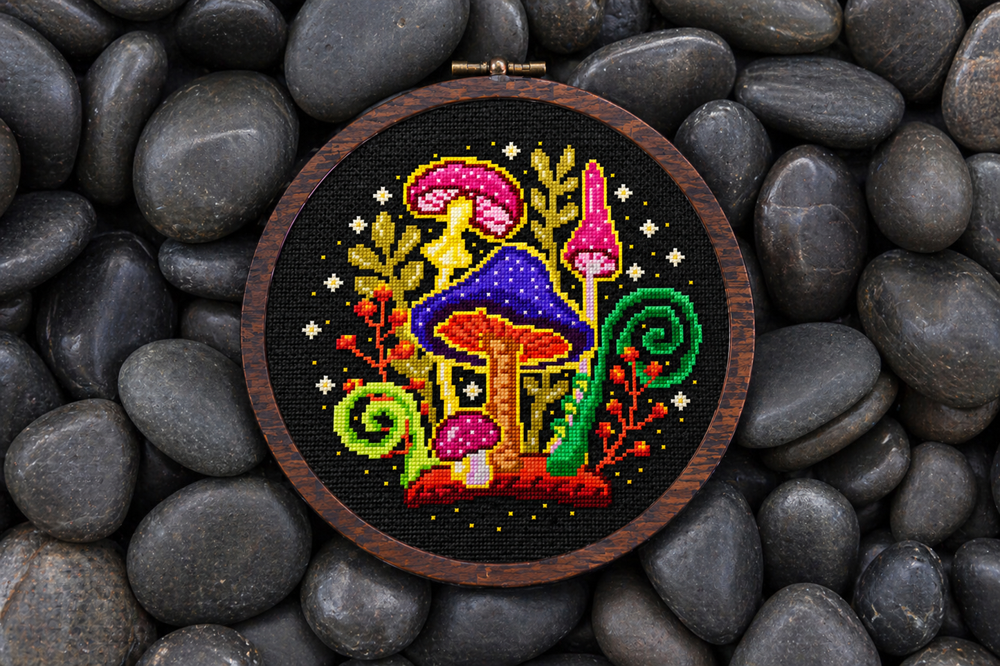 Neon Mushrooms Cross Stitch Pattern PDF
