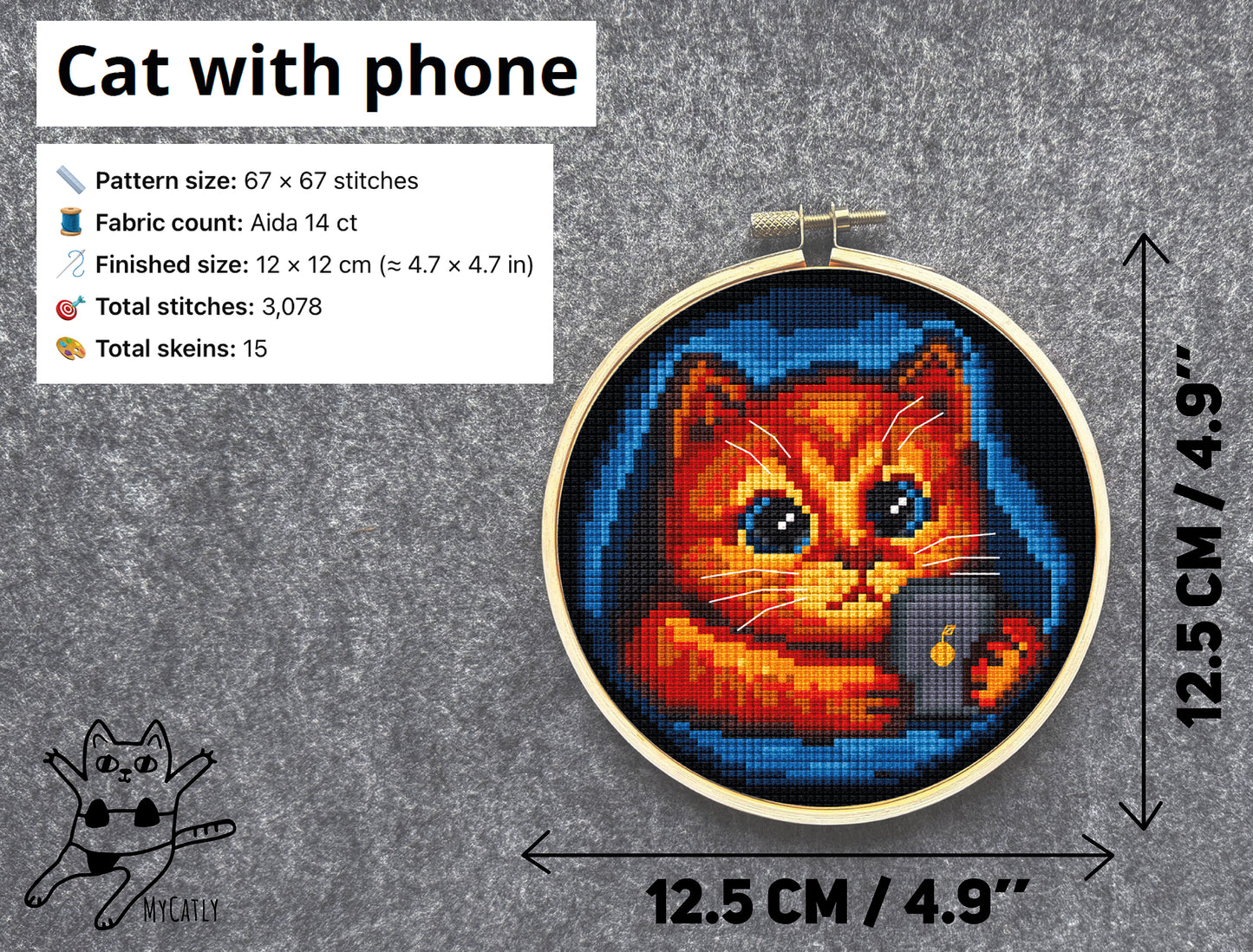 Cute cat embroidery design perfect for cozy home decor