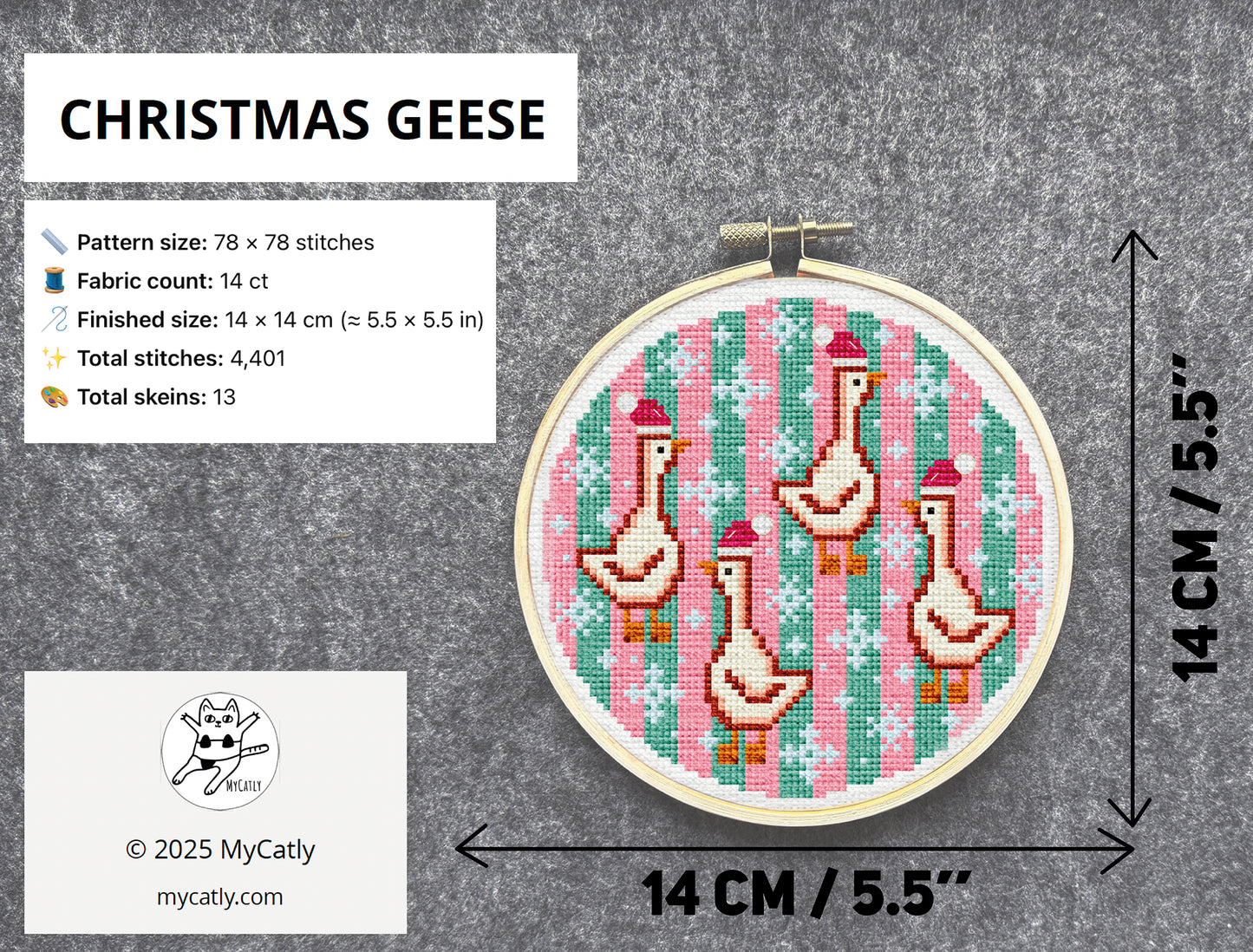 Christmas Geese Cross-Stitch Pattern – Modern Holiday Embroidery Design | Cute Winter Goose Decor for Cozy Home