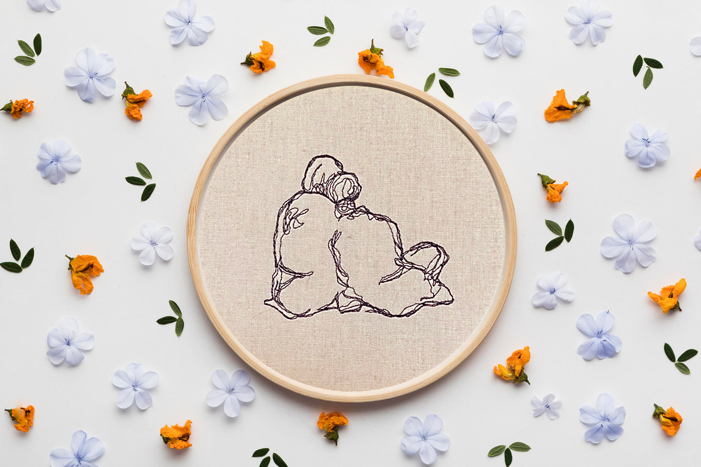One Line Couple Machine Embroidery Design – Minimalist Romantic Outline Art | Modern Love Gift for Anniversary Decor