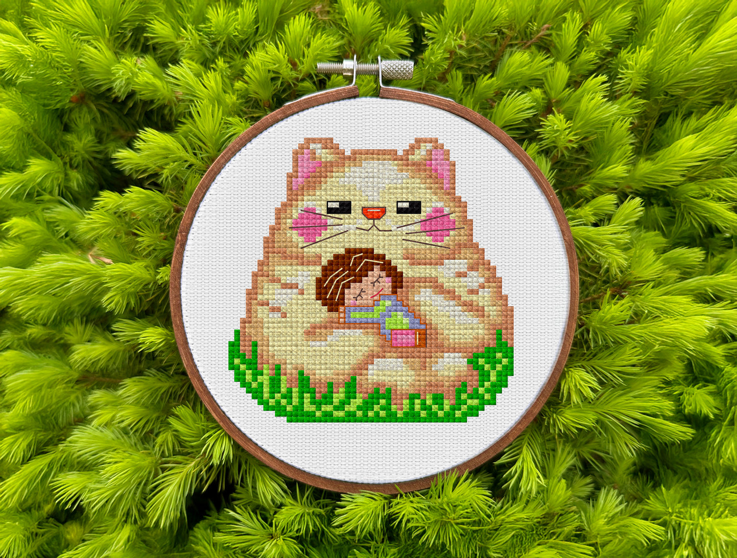 Kawaii cat with baby PDF cross-stitch pattern