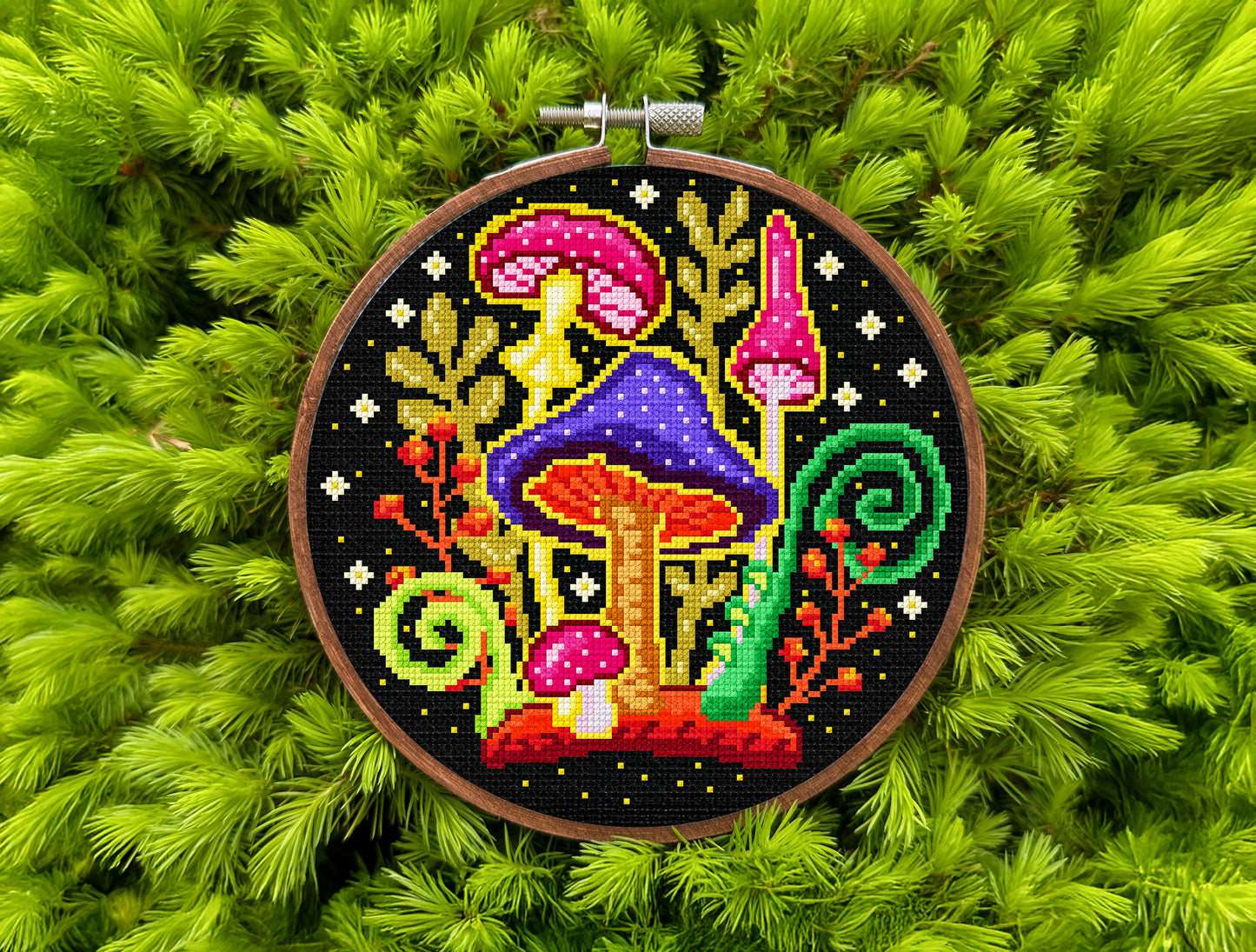Neon Mushrooms Cross Stitch Pattern PDF