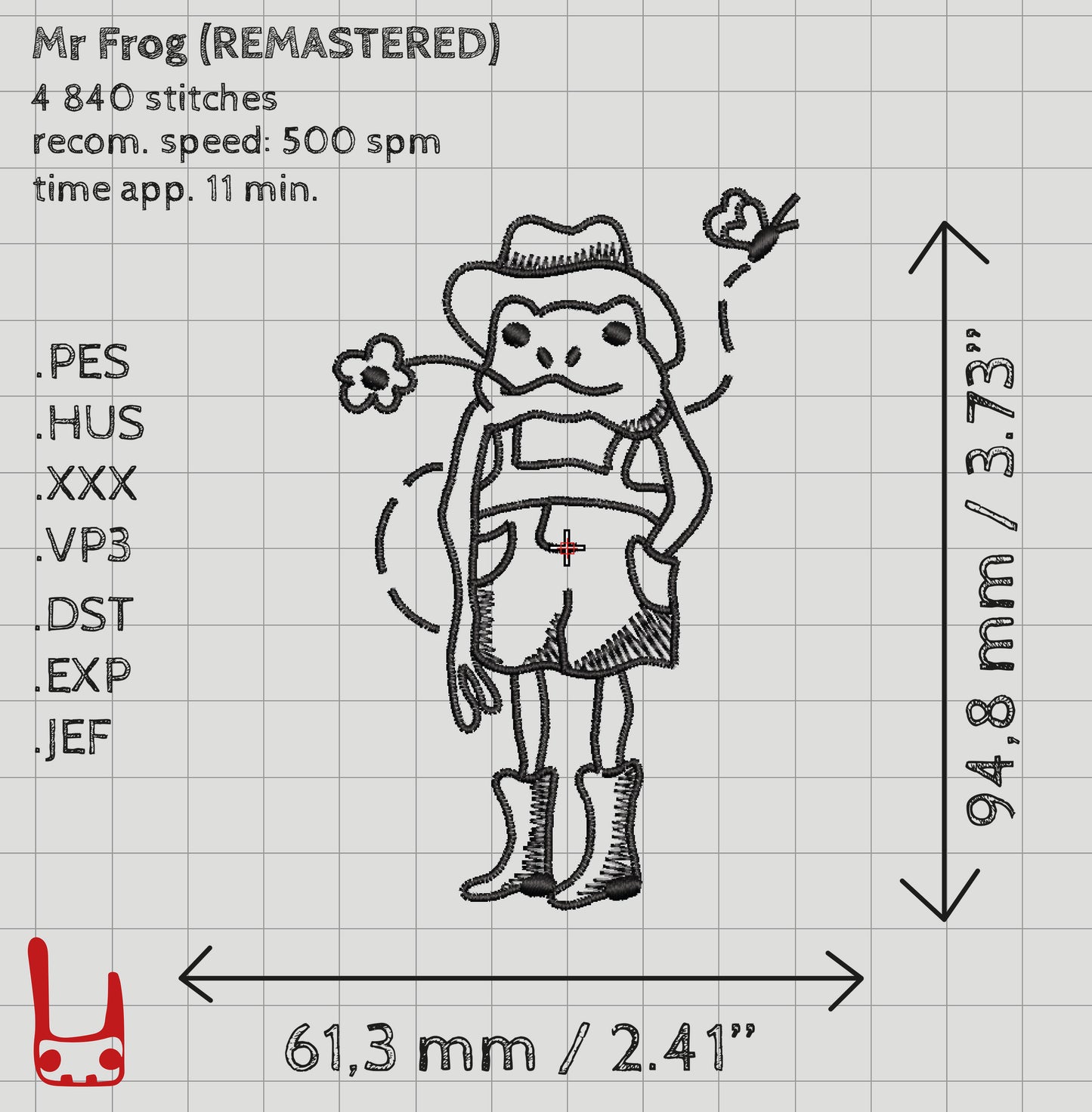 Mr Frog machine embroidery design