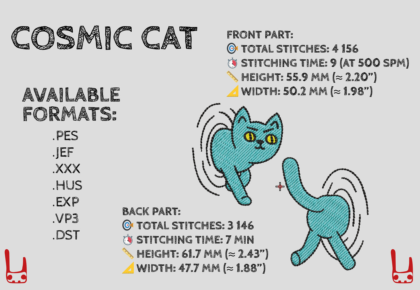 Cosmic Cat Machine  Embroidery Design – Funny Stitch Set with Front and Back Parts