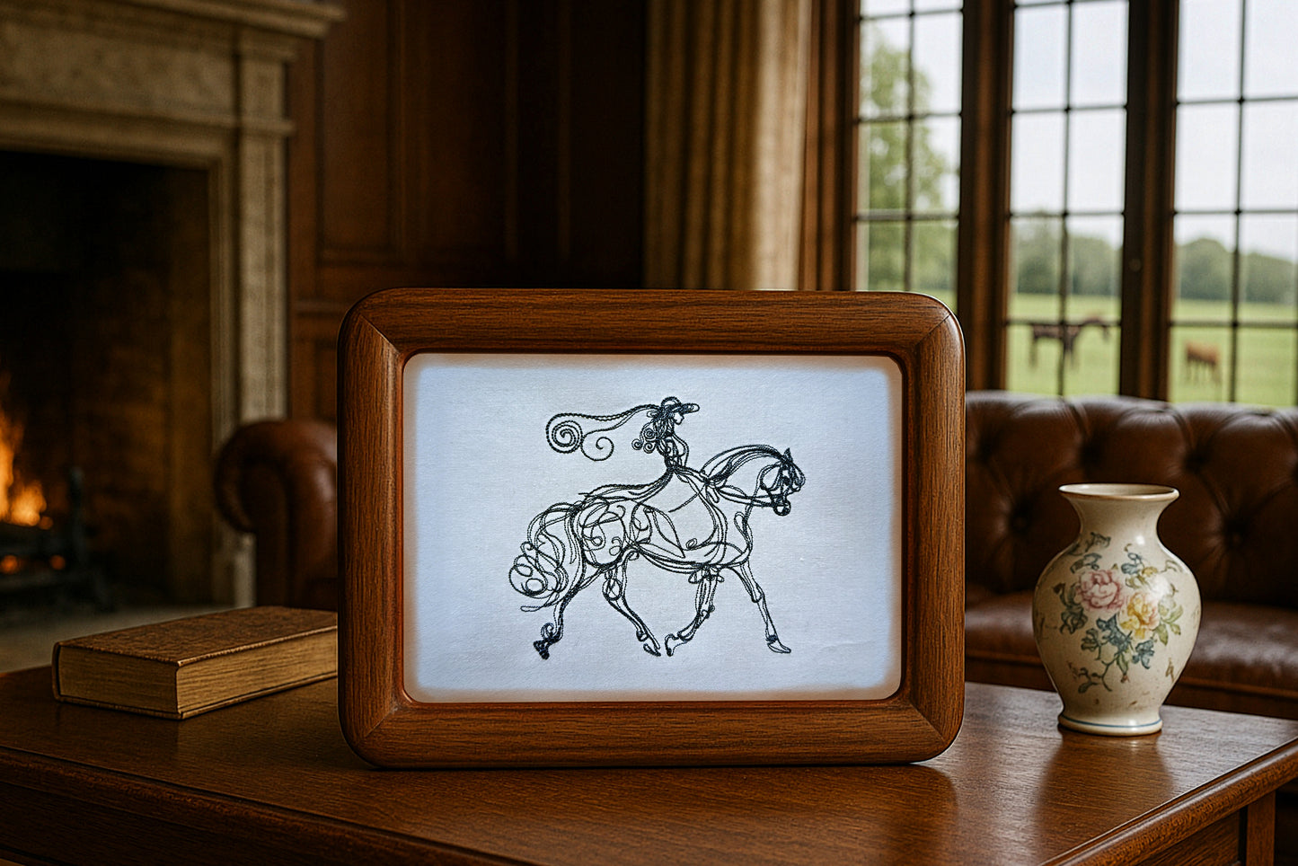 One Line Horse Machine Embroidery Design – Elegant Lady Rider Outline Art | Minimalist Equestrian Stitch Pattern