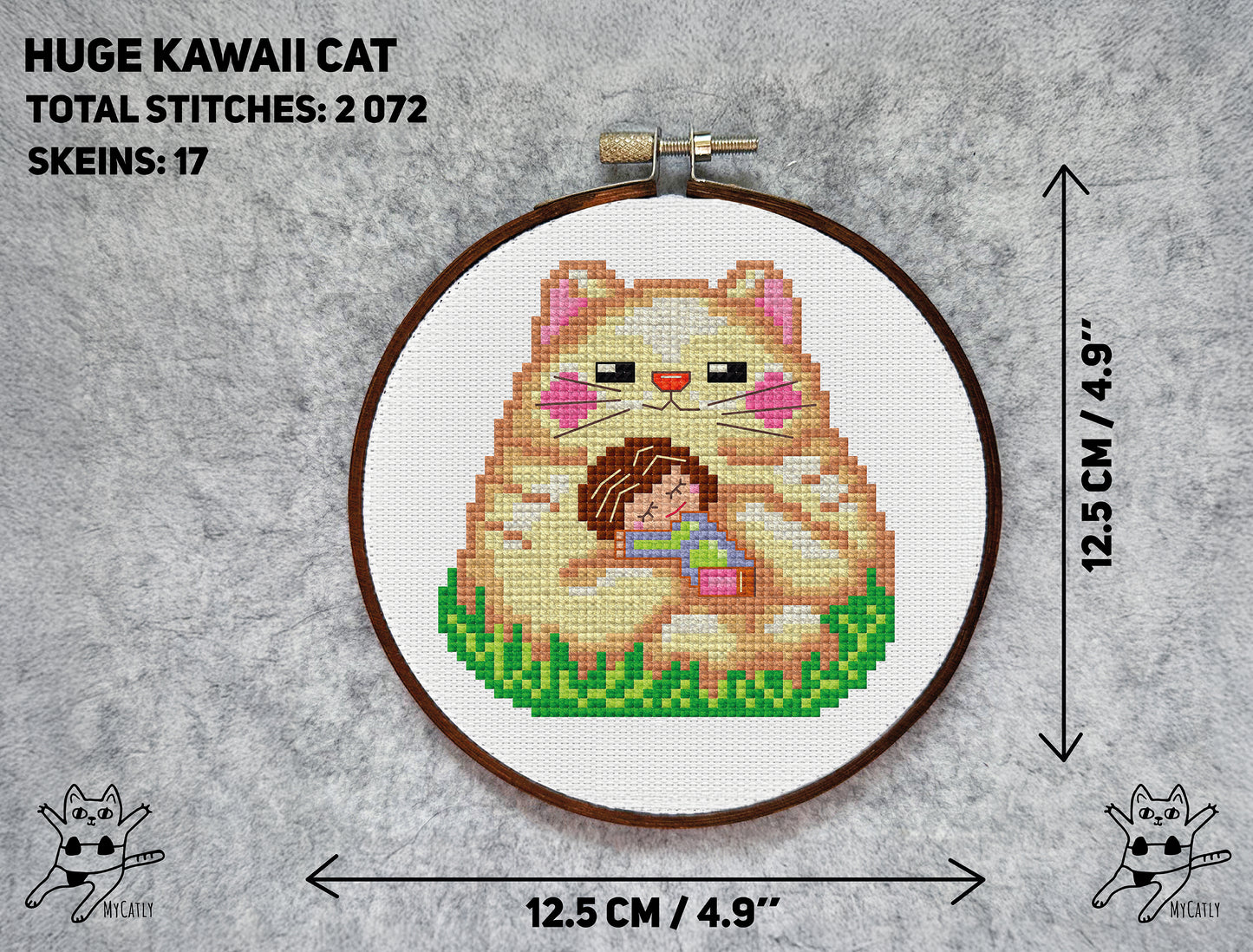 Kawaii cat with baby PDF cross-stitch pattern