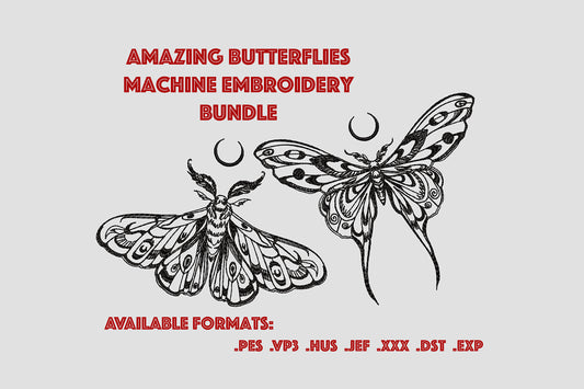 Two butterflies machine embroidery bundle