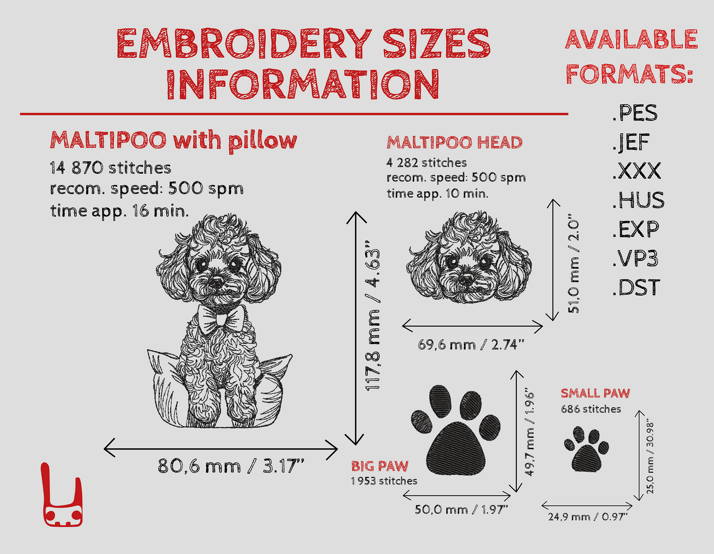 Maltipoo machine embroidery design