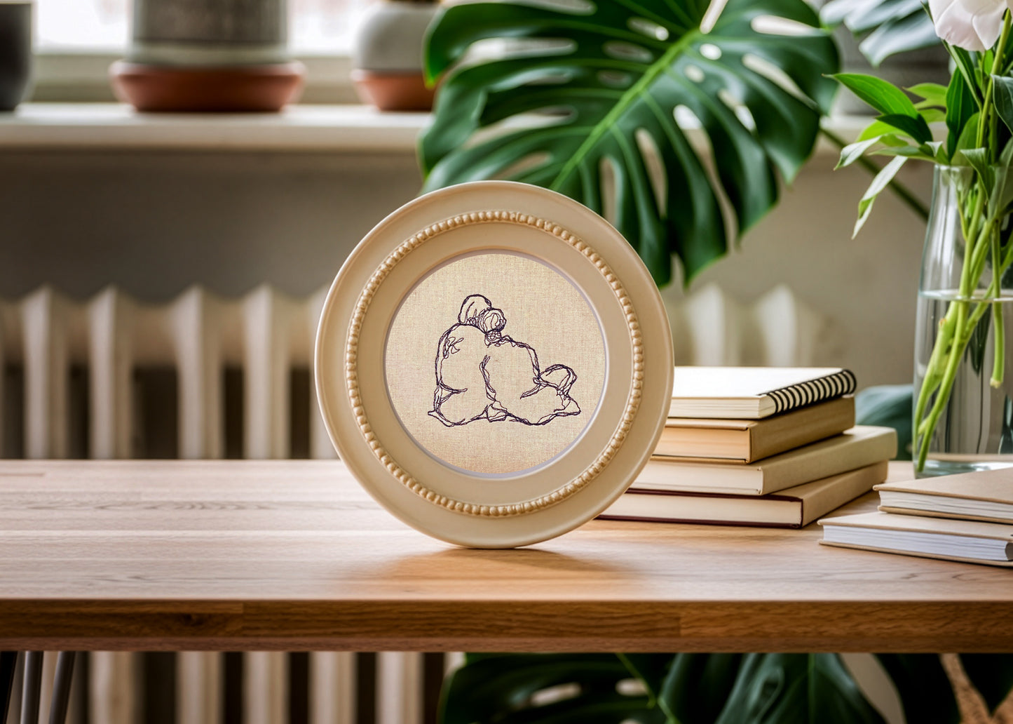One Line Couple Machine Embroidery Design – Minimalist Romantic Outline Art | Modern Love Gift for Anniversary Decor