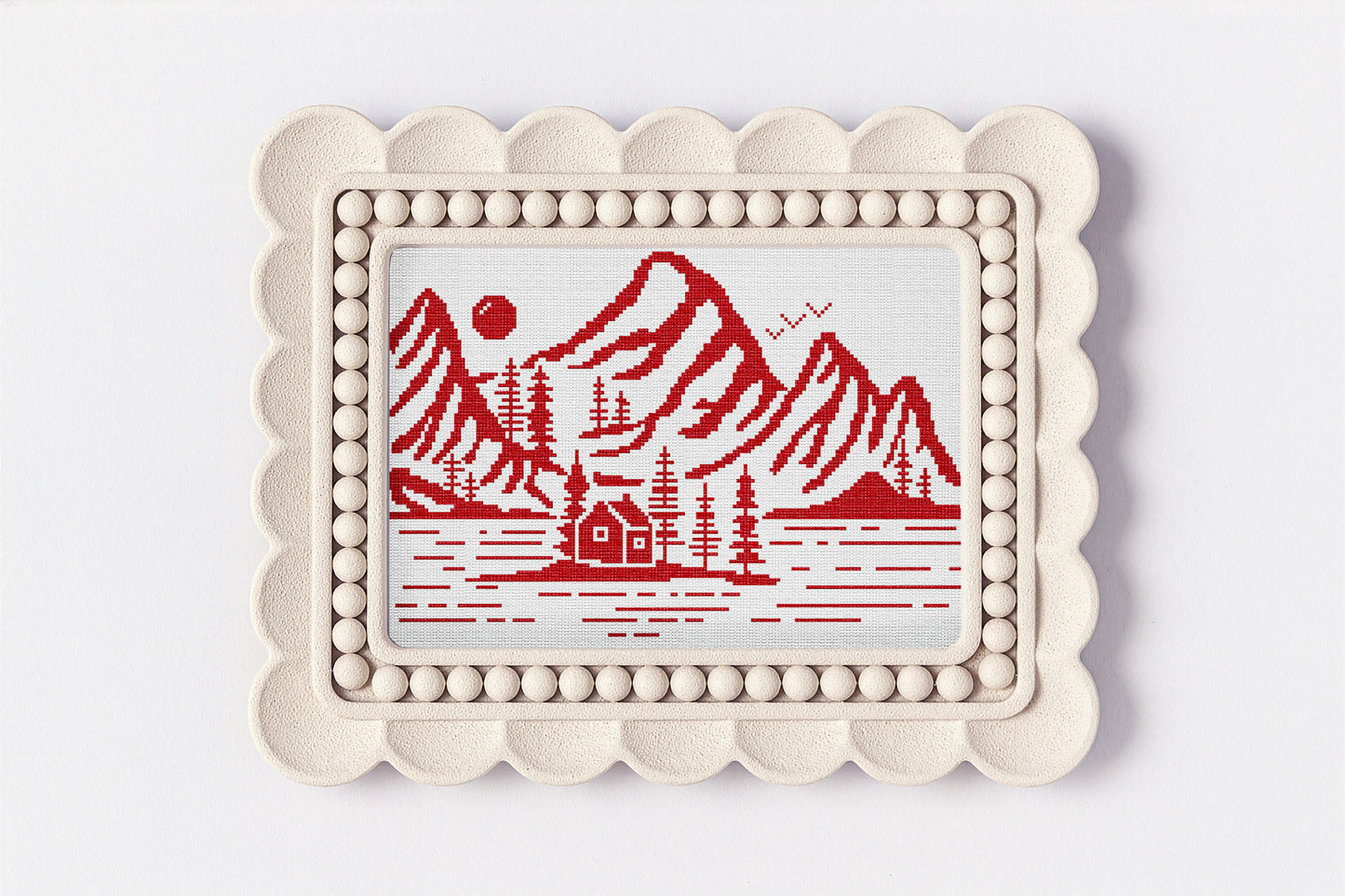 Norwegian Landscape Cross-Stitch Pattern – Scandinavian Mountain Embroidery Design | Nordic Cabin Wall Art Decor