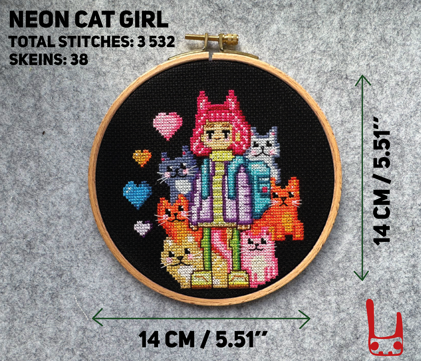 Neon Cat Girl PDF cross stitch pattern