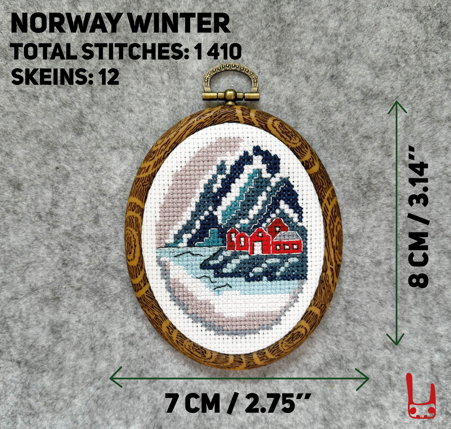 Norwegian winter Cross-Stitch Pattern – Red Houses Landscape Design