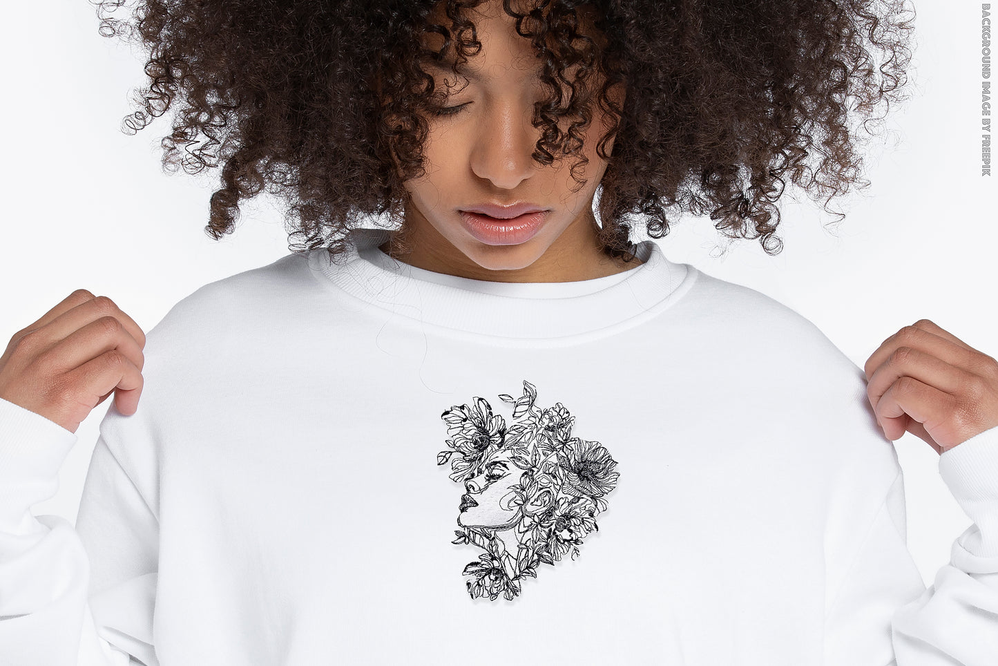 One line lady face machine embroidery