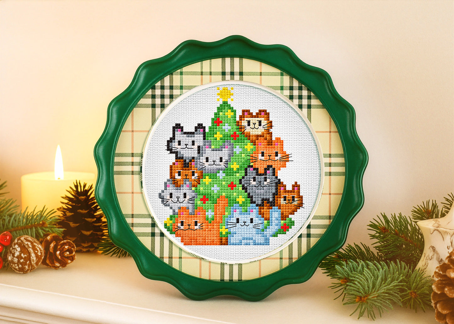 Funny cat embroidery design for Christmas home decor and handmade gifts