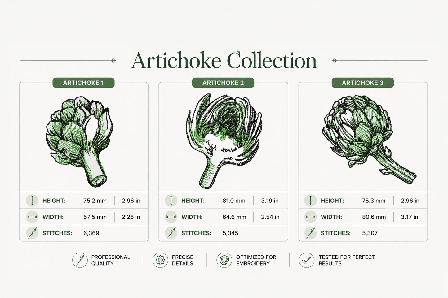 Artichoke Machine Embroidery Design Set | Botanical Kitchen Embroidery Files