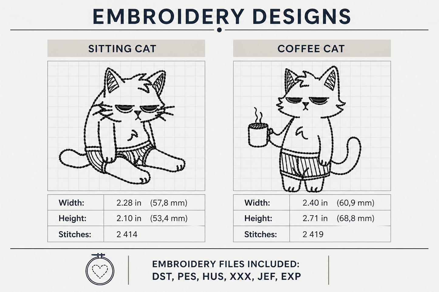 Grumpy Cat Machine Embroidery Design Set